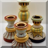 D045. Set of 3 painted candlesticks.  